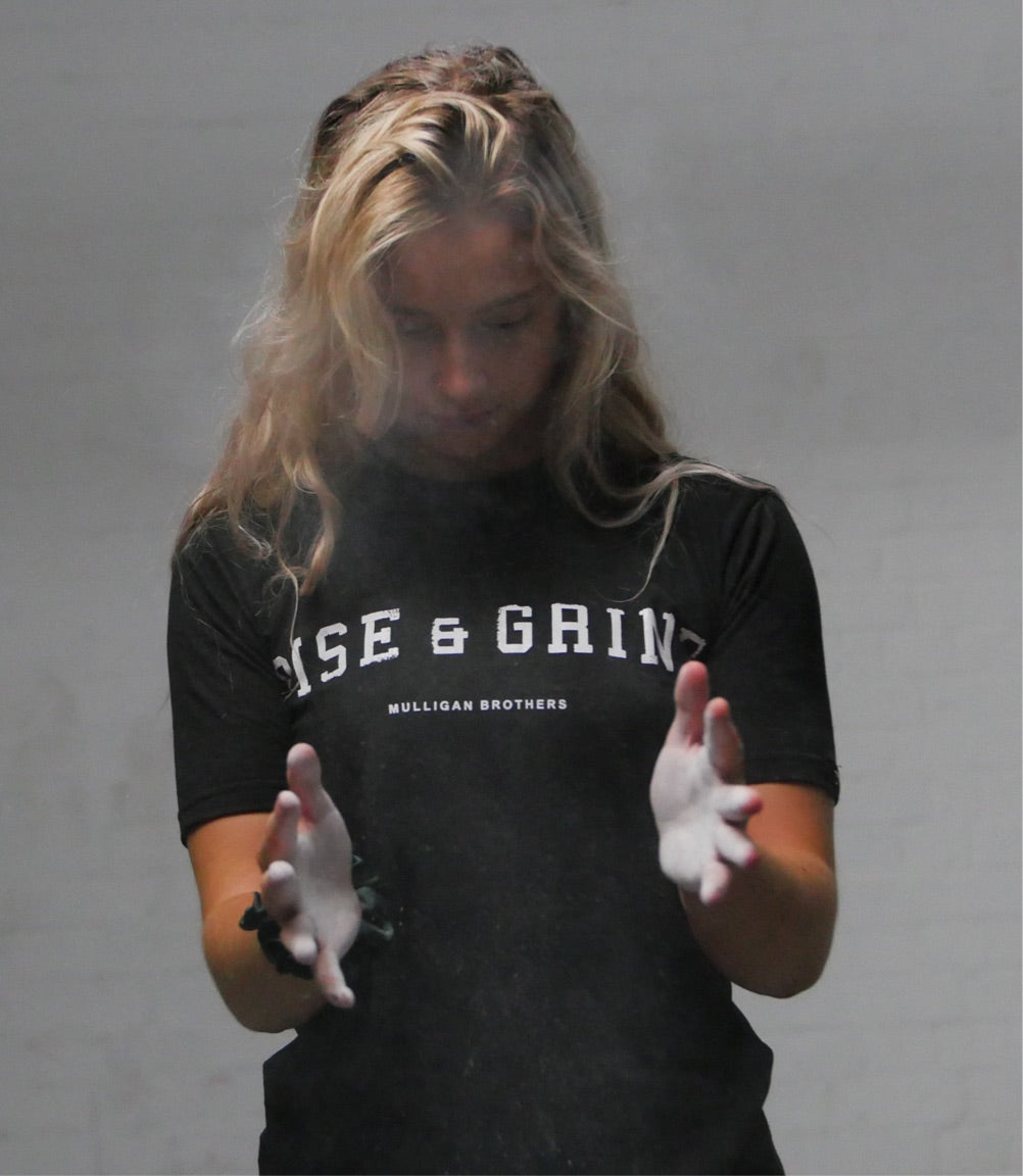 “Rise and Grind” Mulligan Brothers Motivational Gym ) fitted T-shirt Official