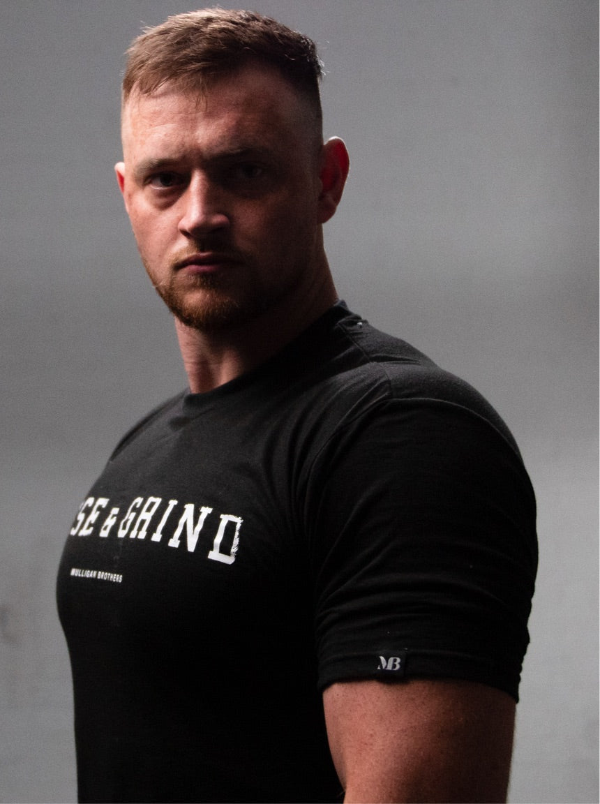 “Rise and Grind” Mulligan Brothers Motivational Gym ) fitted T-shirt Official